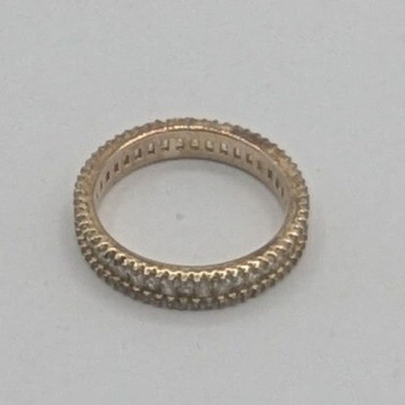 OUE Jewelry - OUE 925 Sterling Silver Baguette Cubic Zirconia Eternity Band Ring Gold Tone 8